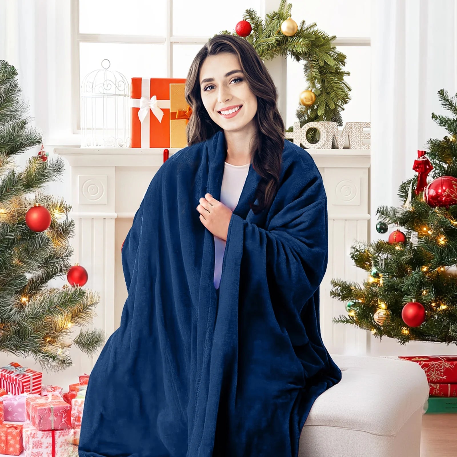 Double-Sided Flannel Electric Heated Blanket Twin, 62"X84" Machine Washable Fast Heating Blanket for Office Bedroom Livingroom - Blue