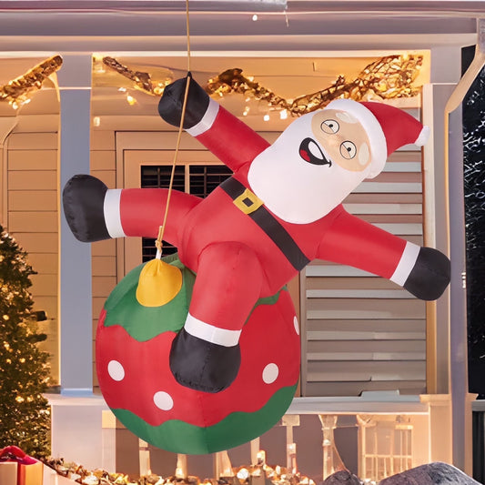 8 FT Christmas Inflatables Santa Outdoor Decorations,Christmas Swinging Santa on Ornament Blow Ups Yard with Built-In Leds for Holiday Party Garden Lawn Decor