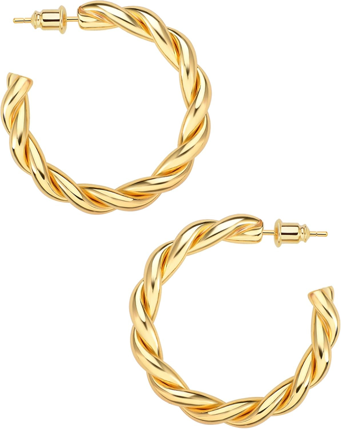 Wowshow Gold Hoop Earrings, 14K Gold Plated Chunky Small Hoop Earrings for Women Lightweight Jewelry Gifts 14/20/30/35/45MM