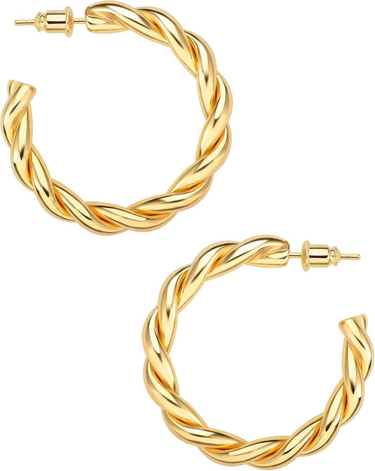 Wowshow Gold Hoop Earrings, 14K Gold Plated Chunky Small Hoop Earrings for Women Lightweight Jewelry Gifts 14/20/30/35/45MM