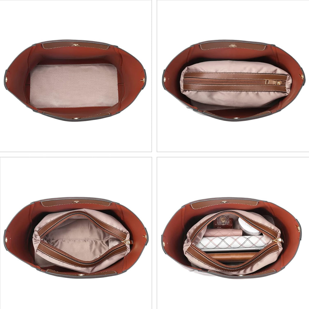 BROMEN Hobo Bags for Women Designer Handbags Vegan Leather Bucket Purse Shoulder Crossbody Bag (Z-Brown)