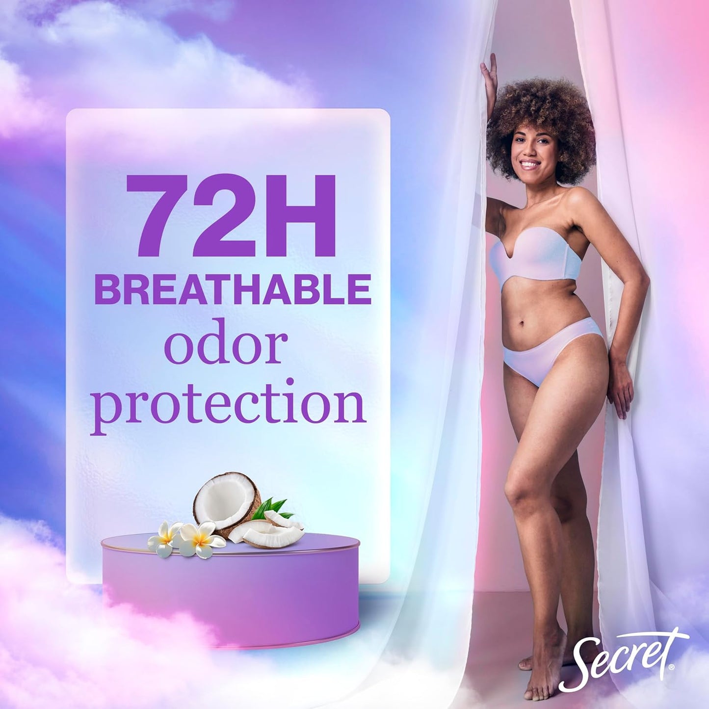 Secret Fresh Antiperspirant Deodorant for Women, 72Hr Breathable Sweat & Odor Protection, Instant Freshness & Gentle, PH Balancing Minerals, Clear Gel, Nurturing Coconut Scent, 2.6 Oz