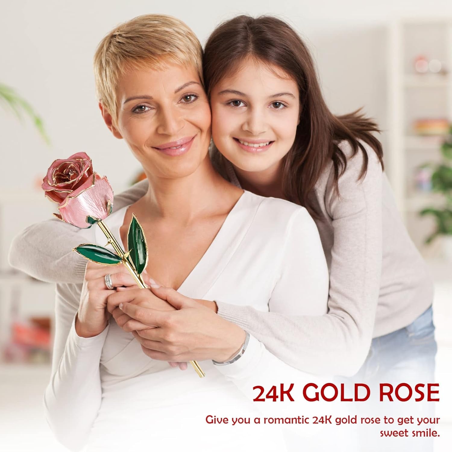LOVCAS Birthday Gifts 24K Gold Rose, Gold Plated Rose Dipped Rose Everlasting Long Stem Real Rose, Rose Flower Gifts for Valentine'S Day/Christmas/Graduation/Best for Her,Mom,Wife,Women