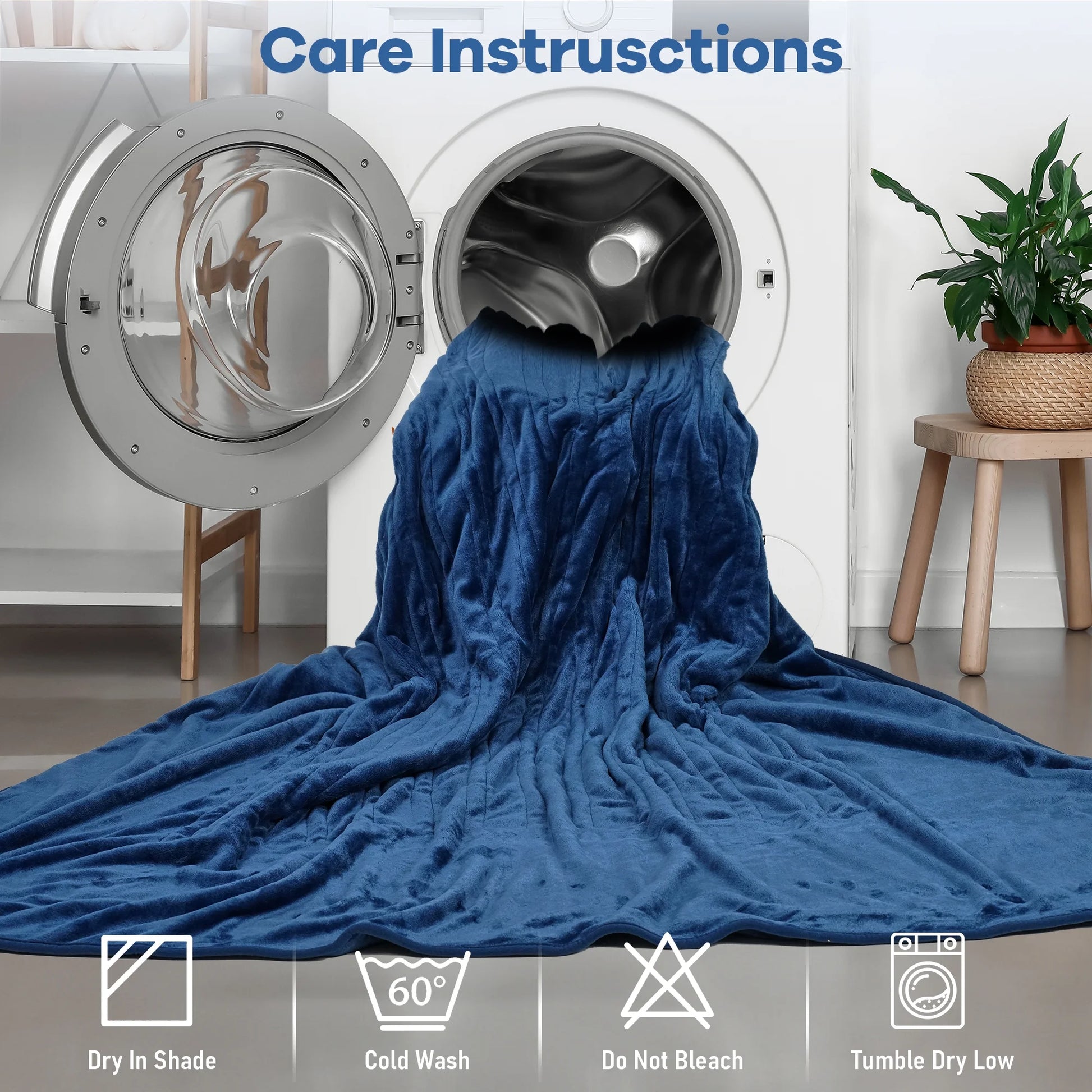 Double-Sided Flannel Electric Heated Blanket Twin, 62"X84" Machine Washable Fast Heating Blanket for Office Bedroom Livingroom - Blue