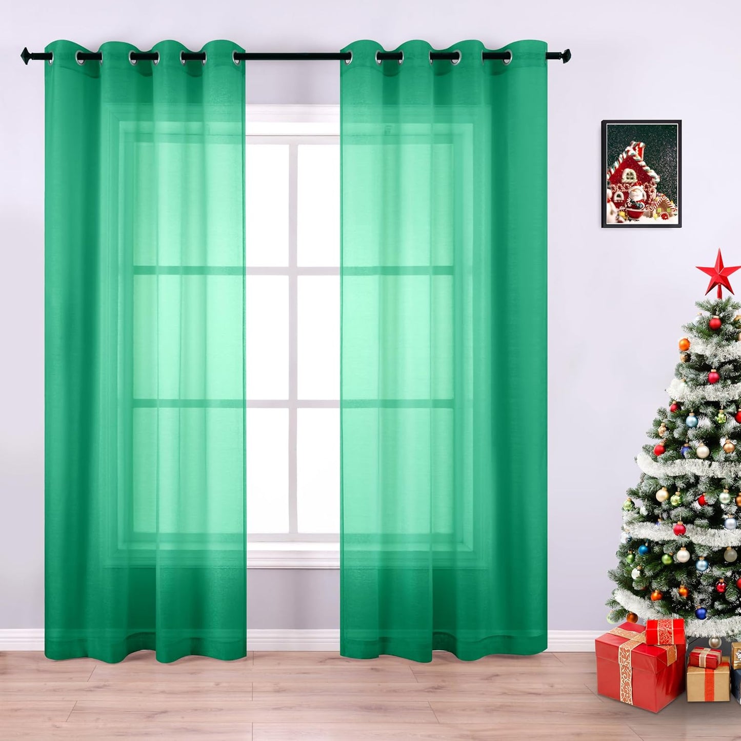 KOUFALL Silver Sheer Curtains, Luxury Curtain for Living Room Bedroom, Light Grey Grommet Backdrop Curtains for Party, 52 X 84 Inch Length, 2 Panels Set, Gray