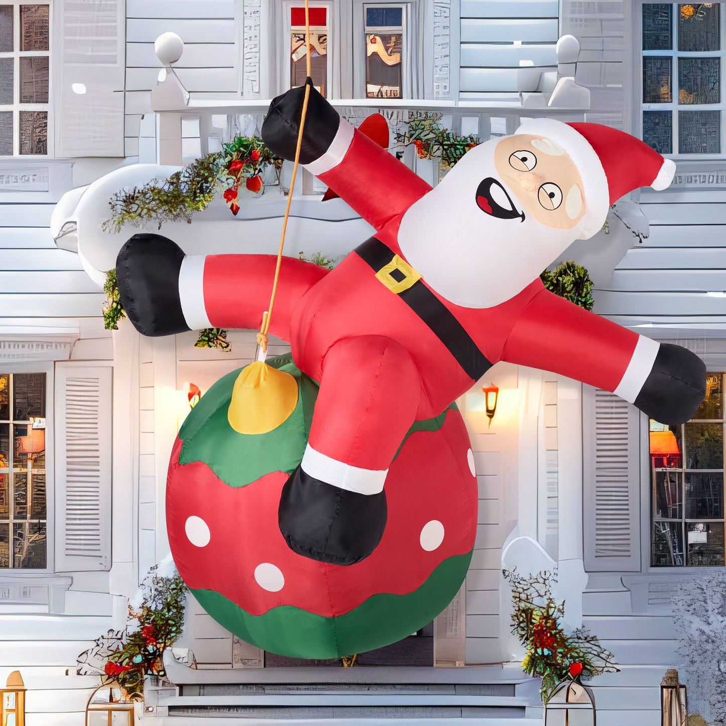 8 FT Christmas Inflatables Santa Outdoor Decorations,Christmas Swinging Santa on Ornament Blow Ups Yard with Built-In Leds for Holiday Party Garden Lawn Decor