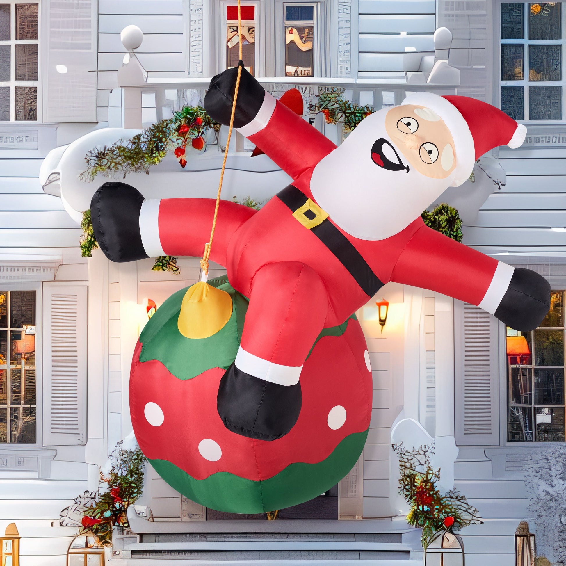 8 FT Christmas Inflatables Santa Outdoor Decorations,Christmas Swinging Santa on Ornament Blow Ups Yard with Built-In Leds for Holiday Party Garden Lawn Decor
