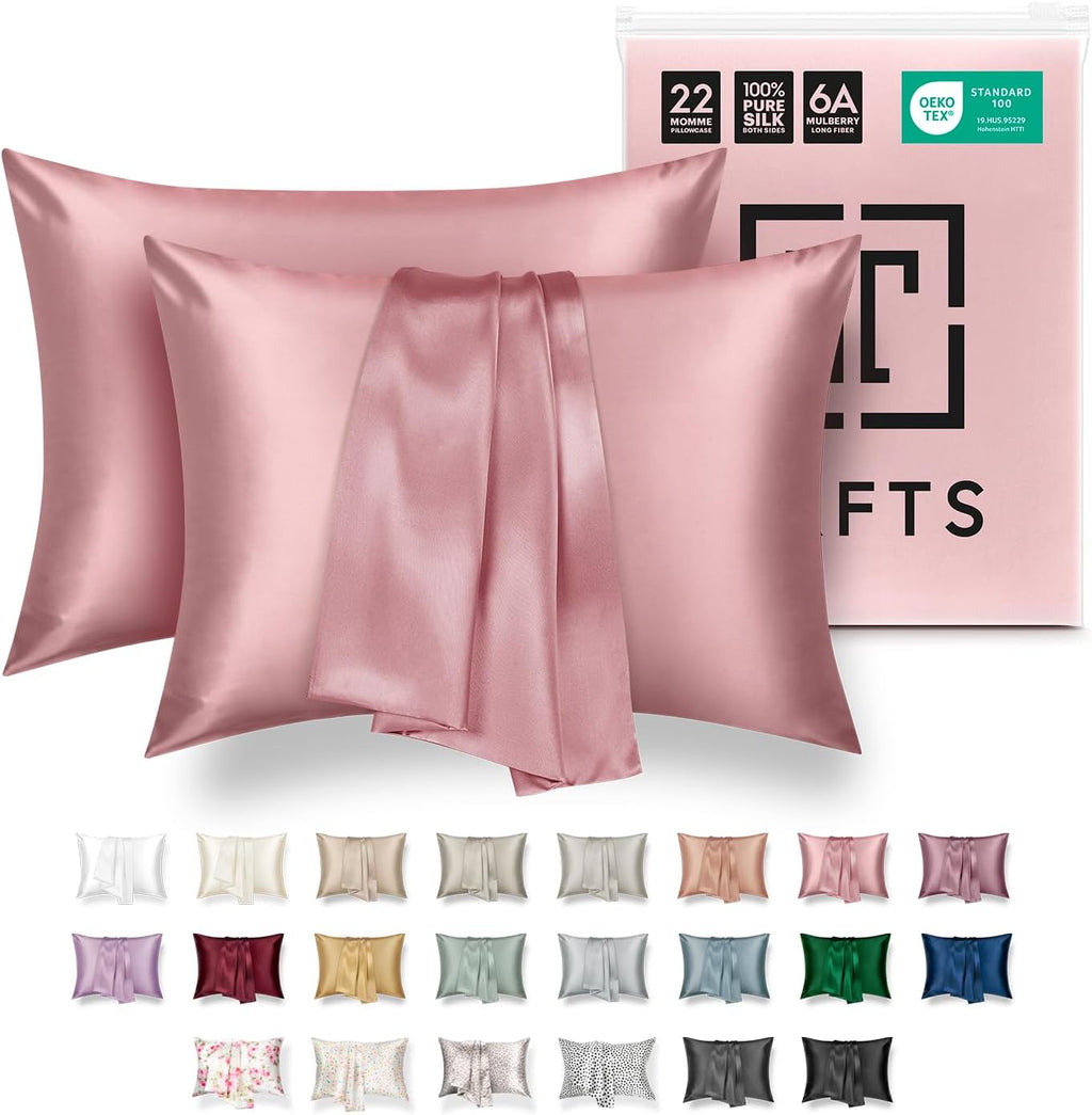 Tafts Pillow Cases - 22Mm 100% Pure Mulberry 6A Silk Pillowcase for Hair & Skin with Zipper Closure, Cooling, Natural, Organic, Double Sided Silk Pillow Case (Midnight Black, Queen 20X30 1Pc)