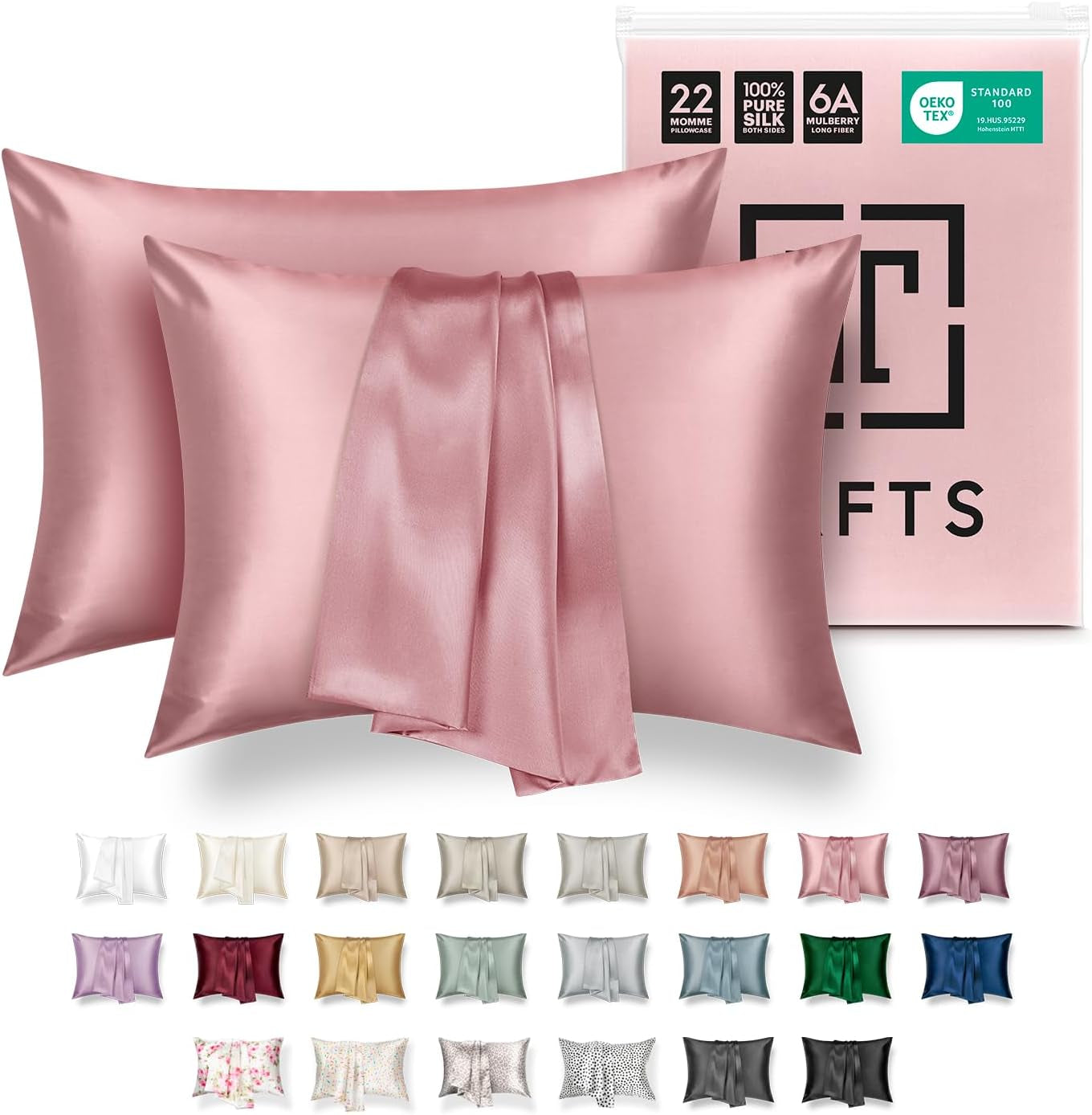 Tafts Pillow Cases - 22Mm 100% Pure Mulberry 6A Silk Pillowcase for Hair & Skin with Zipper Closure, Cooling, Natural, Organic, Double Sided Silk Pillow Case (Midnight Black, Queen 20X30 1Pc)