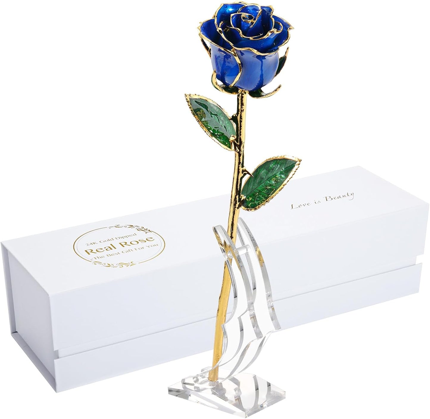 Romantic Rose Gift for Her,Eternity Gold Rose Flower 24K Gold Dipped Rose and Romantic Gift for Her Rose,Skyblue with Stand