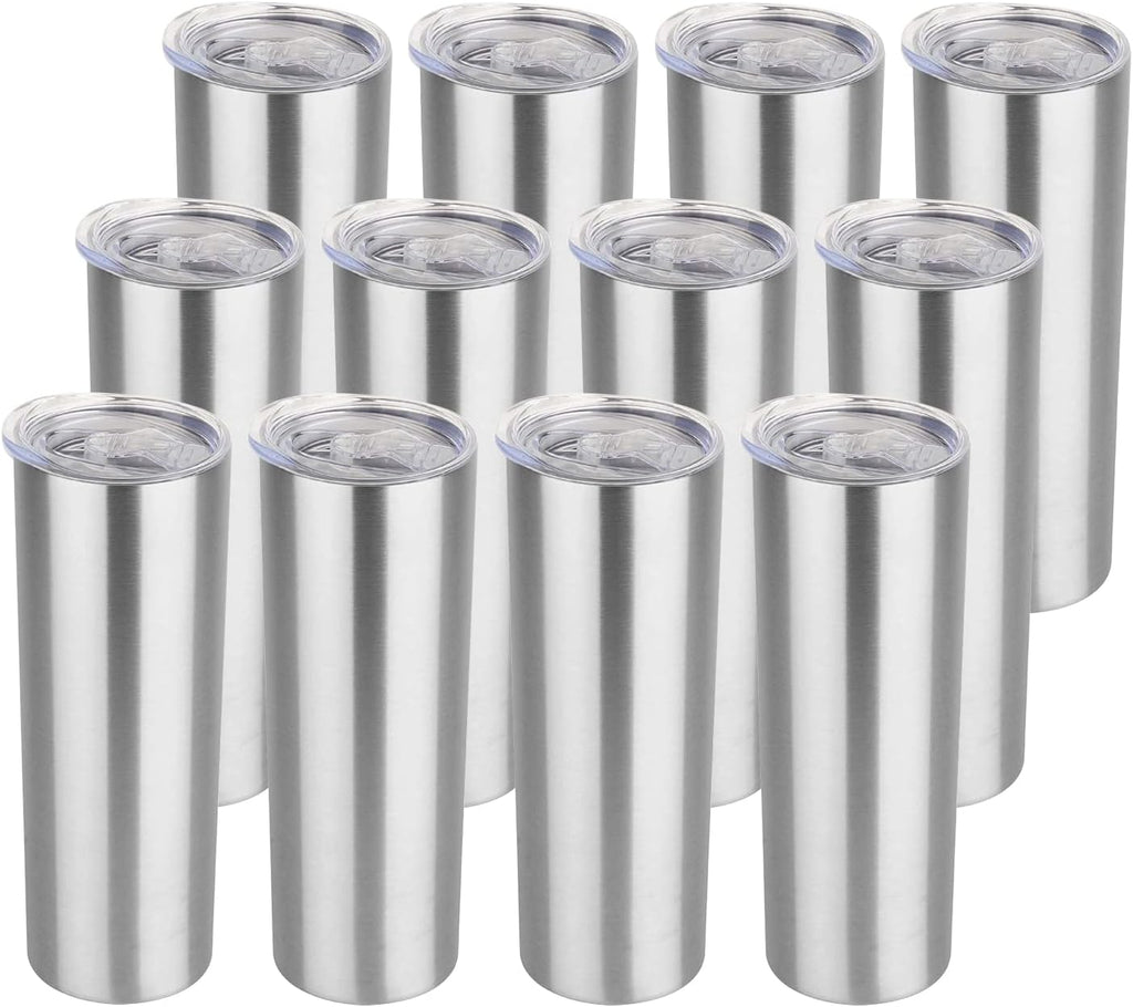 HASLE OUTFITTERS 20 Oz Skinny Tumblers Bulk Set, Stainless Steel Insulated Slim Tumblers with Lids Travel Water Cups(Stainless Steel, 8)