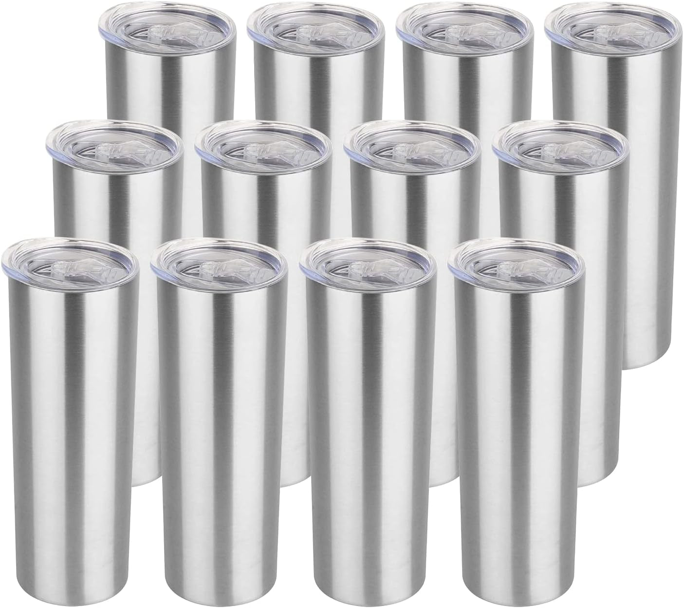 HASLE OUTFITTERS 20 Oz Skinny Tumblers Bulk Set, Stainless Steel Insulated Slim Tumblers with Lids Travel Water Cups(Stainless Steel, 8)