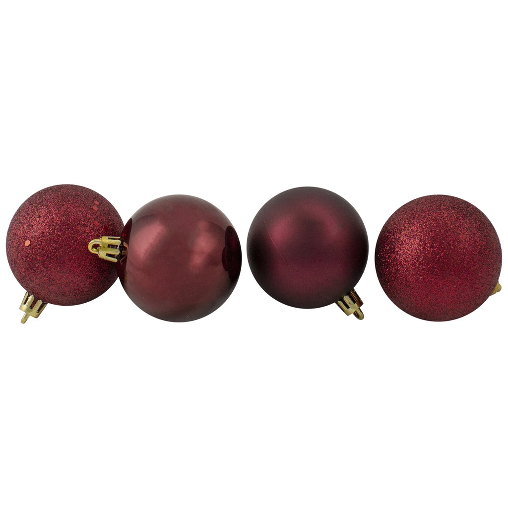 24Ct Burgundy Red Shatterproof 4-Finish Christmas Ball Ornaments 2.5" (60Mm)