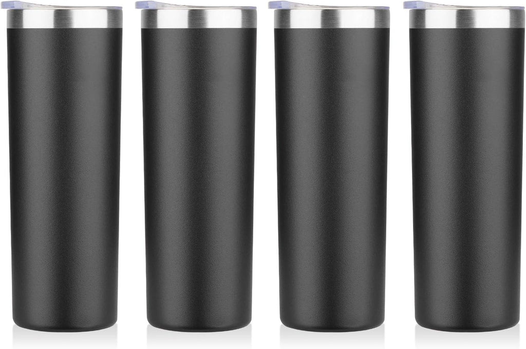 HASLE OUTFITTERS 20 Oz Skinny Tumblers Bulk Set, Stainless Steel Insulated Slim Tumblers with Lids Travel Water Cups(Stainless Steel, 8)