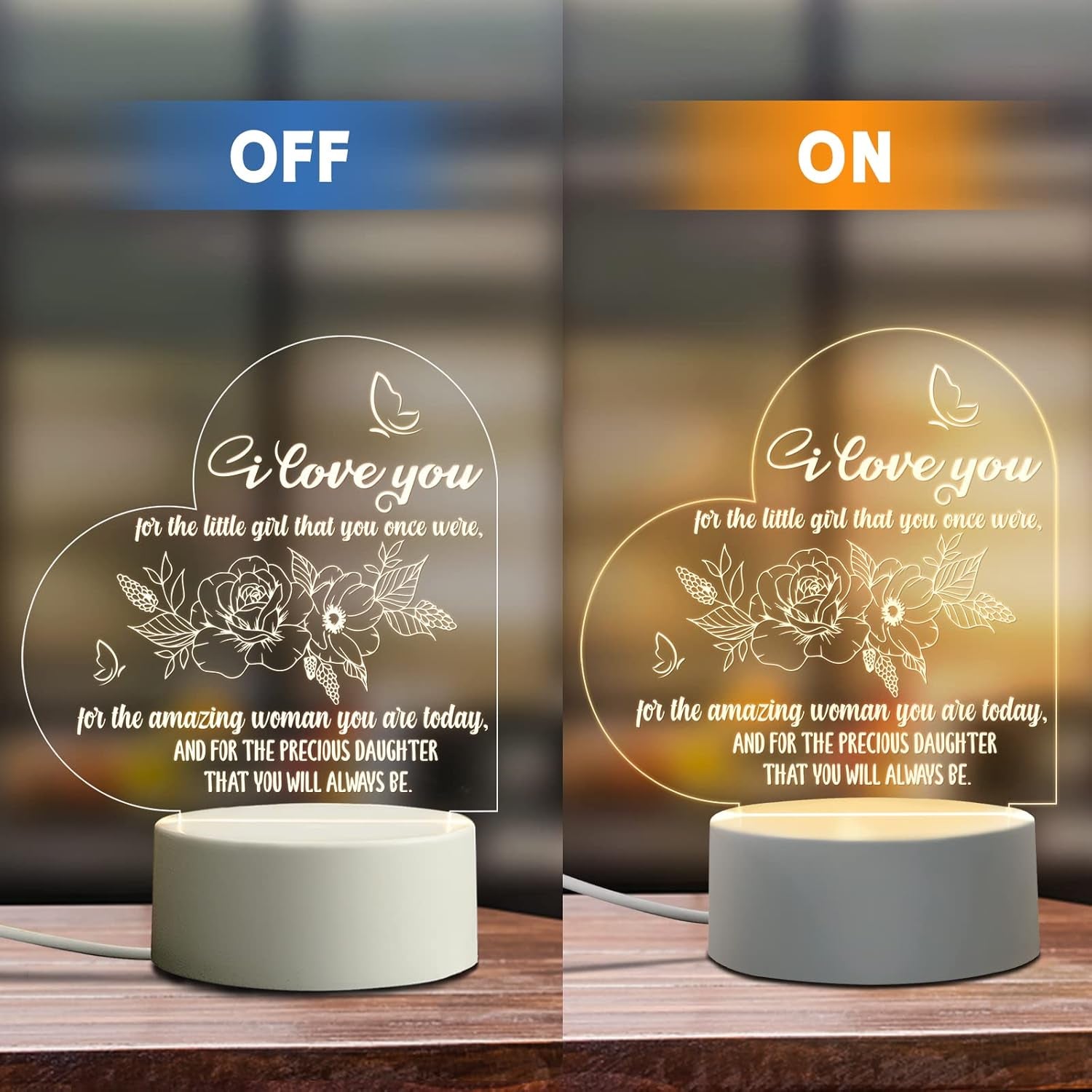 Jigfoxy Gifts for Adult Daughters from Mom Dad, Engraved Night Light for Daughter, Birthday Mother'S Day Gifts for Daughter (Heart)