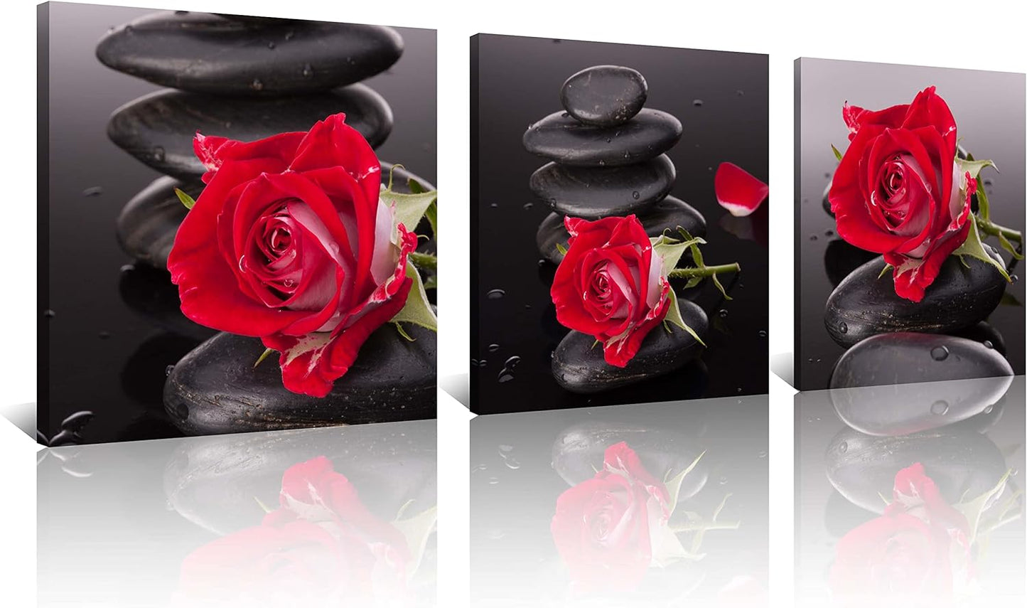 NAN Wind Canvas Print 3 Pcs Black and White Red Rose Canvas Art Painting Abstract Wall Art Decorations Flower Picture on Canvas for Home Decor Stretched and Framed (16X16Inchx3Pcs, A-Rose)