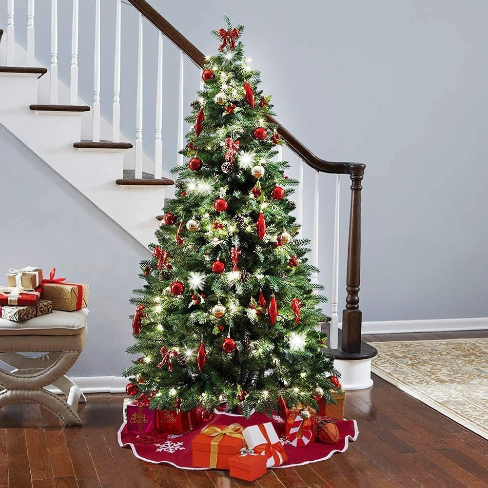 N&T NIETING Christmas Small Tree Skirt, 24 Inch Red Burlap Tree Mat with White Snowflake Printed for Xmas Tree Holiday Party Home Indoor Farmhouse Winter Decorations