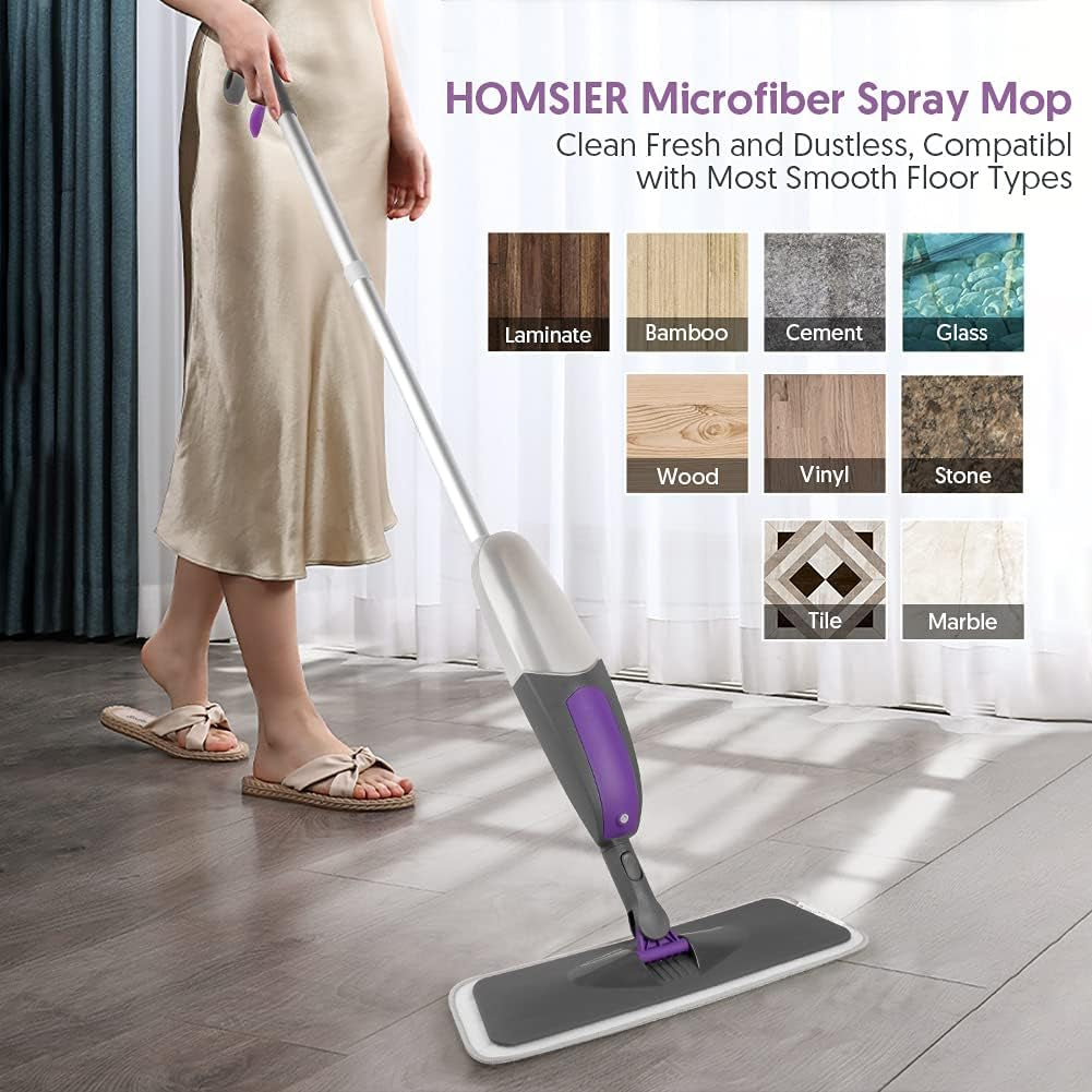 Spray Mops for Floors Cleaning, HOMSIER Microfiber Flat Floor Mop Wet Dry with 550ML Refillable Bottle 2 Washable Pads Replacement for Wooden Laminate Tile Marble Kitchen