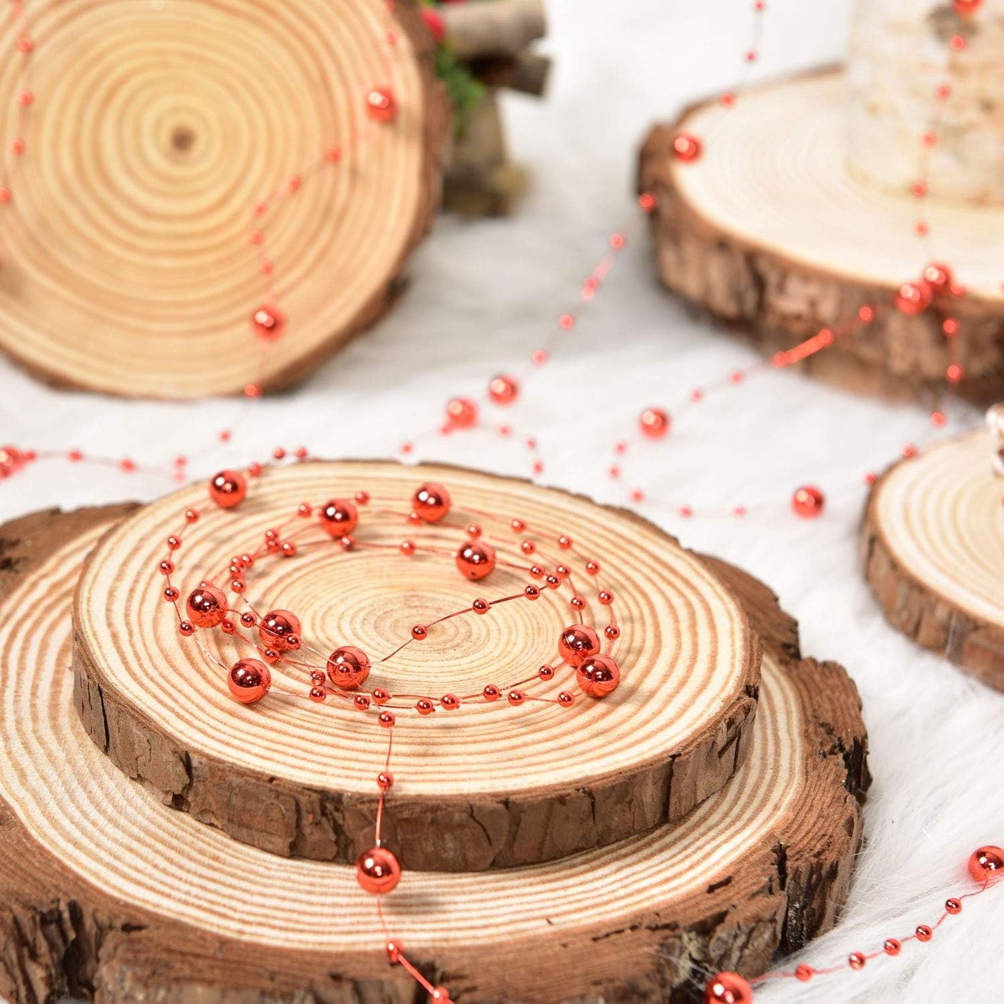 66 Feet Christmas Tree Beads Garland, Fishing Line Artificial Pearls Beads String Roll Chain Faux Pearl Beaded Trims for Wedding Christmas and Holiday DIY Supplies(1-Pack)