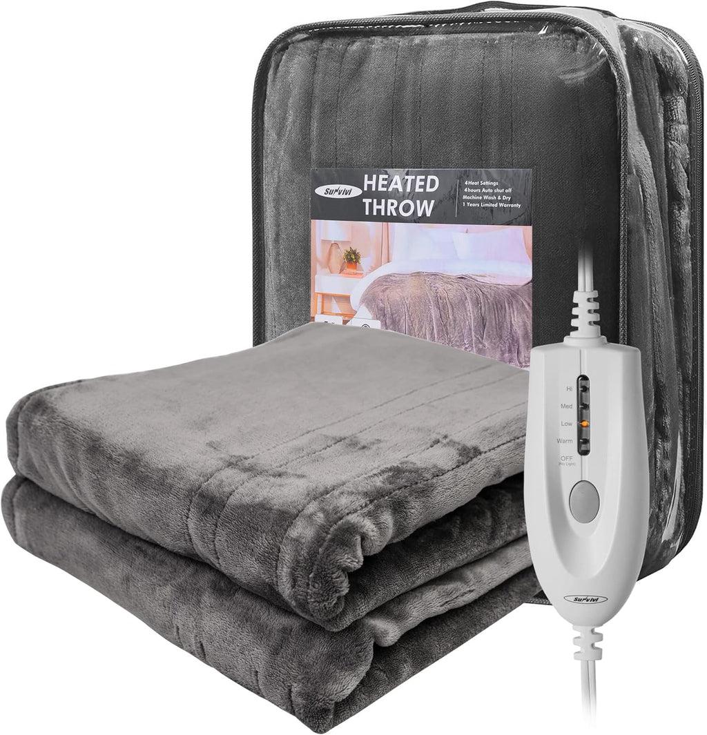 SUNVIVI Heated Blanket King Size, Heating Electric Throw Blanket Dual Control, 10 Heat Settings, 12 Hours Auto Off, Machine Washable, ETL Certified, Overheating Protection, Grey