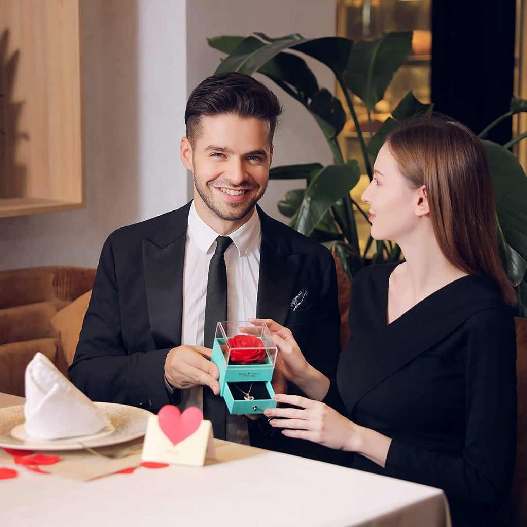 U UQUI Valentines Day Gifts for Her, Preserved Real Rose with I Love You Heart Necklace 100 Languages, Birthday Gifts for Women Mom Girlfriend Wife,Forever Flower for Anniversary, Red Roses