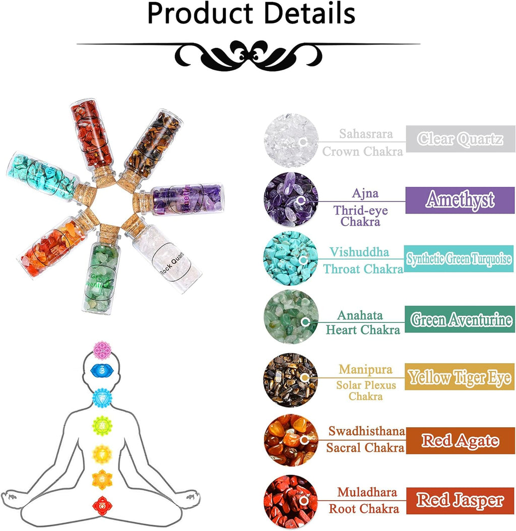 Crystaltears 12 Crystal Gemstone Bottles Reiki Chip Crystals for Witchcraft Healing Tumbled Gem Wicca Stones Set with Gift Box for Meditation Home Decoration Christmas Gift (12Pcs)