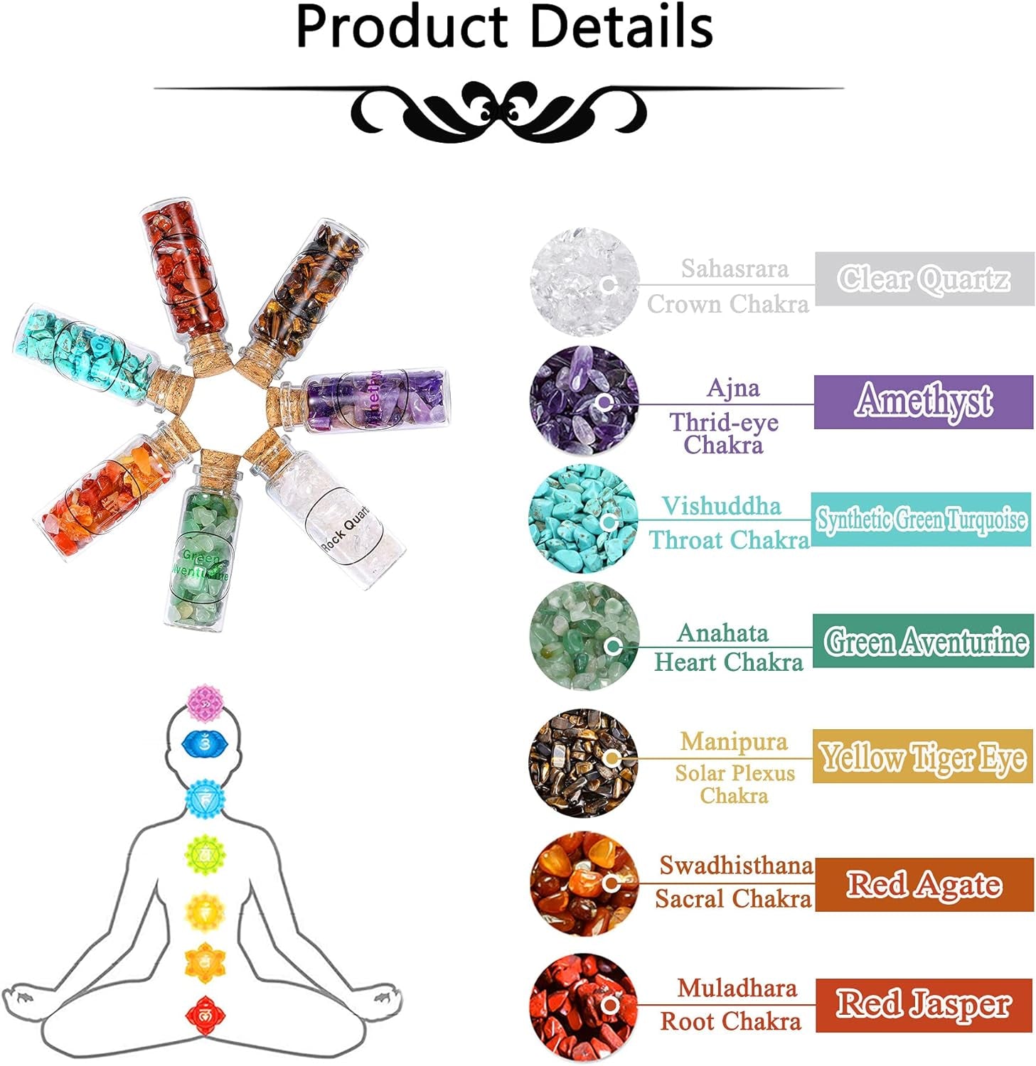 Crystaltears 12 Crystal Gemstone Bottles Reiki Chip Crystals for Witchcraft Healing Tumbled Gem Wicca Stones Set with Gift Box for Meditation Home Decoration Christmas Gift (12Pcs)