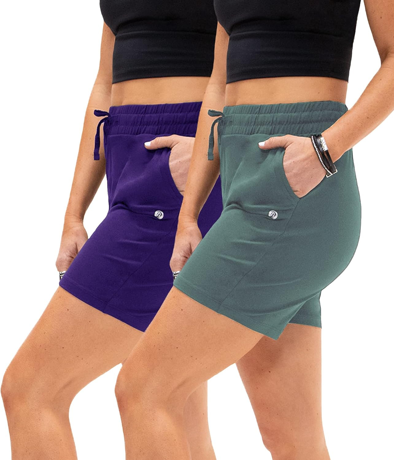 DEVOPS Women'S 2-Pack High Waist Workout Yoga Running Exercise Shorts with Side Pockets