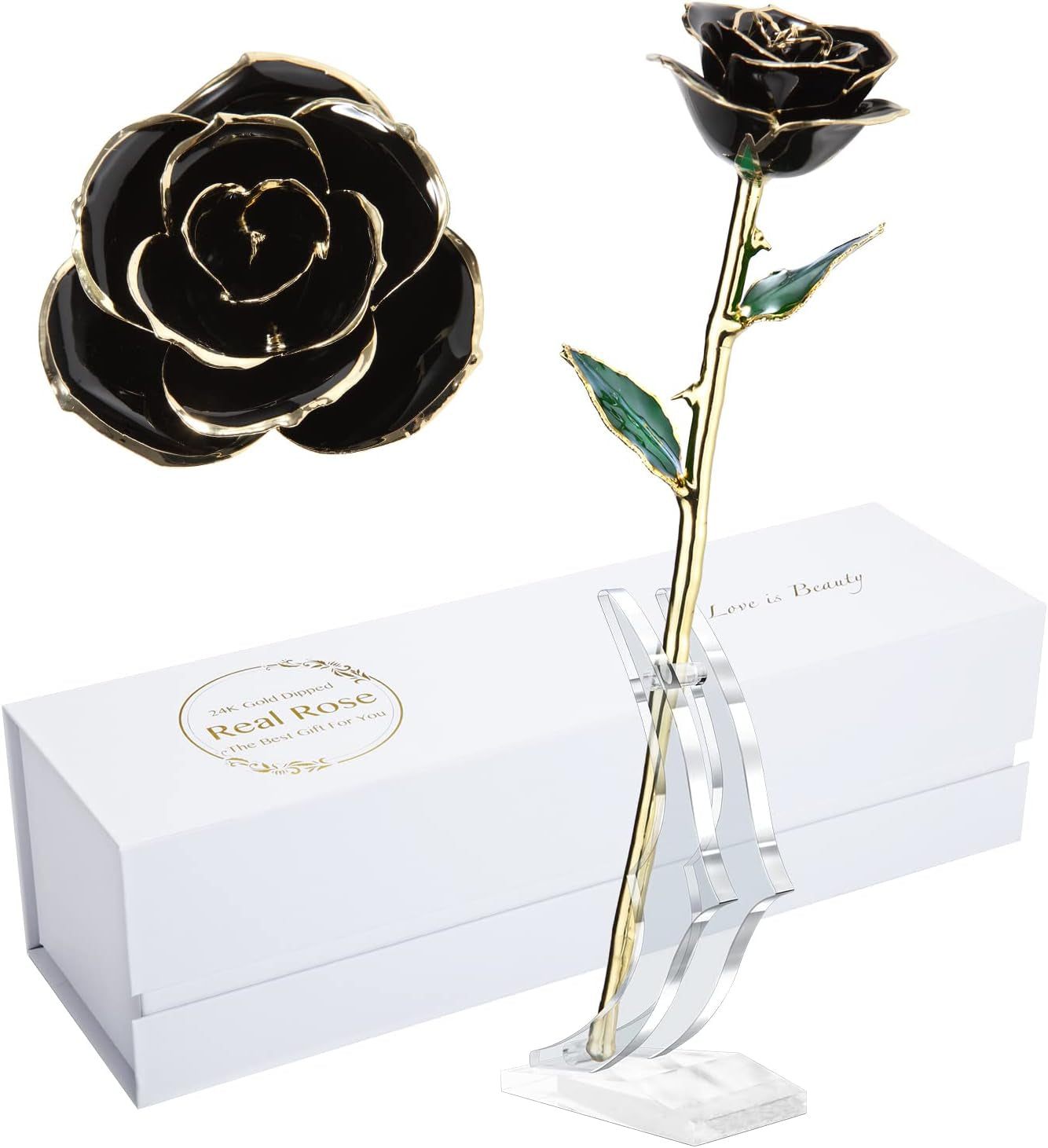 Romantic Rose Gift for Her,Eternity Gold Rose Flower 24K Gold Dipped Rose and Romantic Gift for Her Rose,Skyblue with Stand