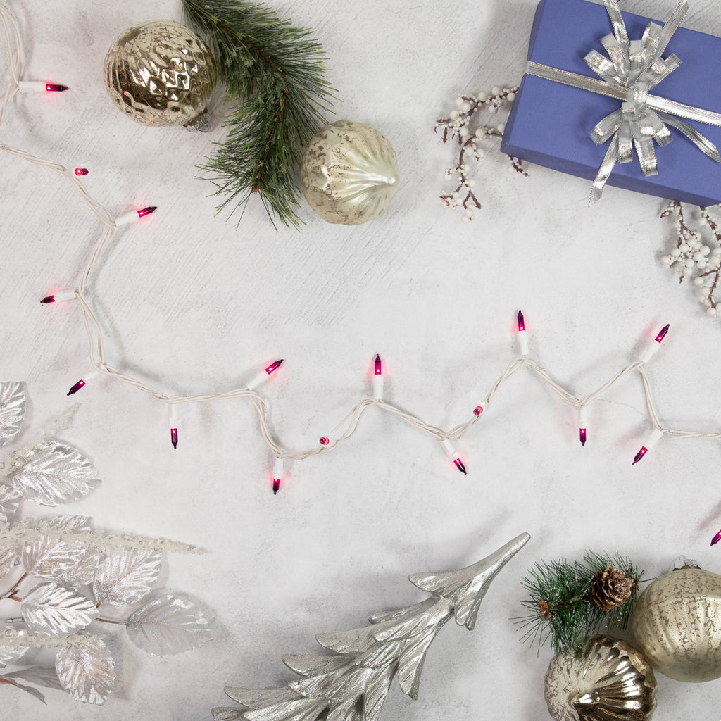 Mini Incandescent Christmas Lights - Purple - 10' White Wire - 50Ct
