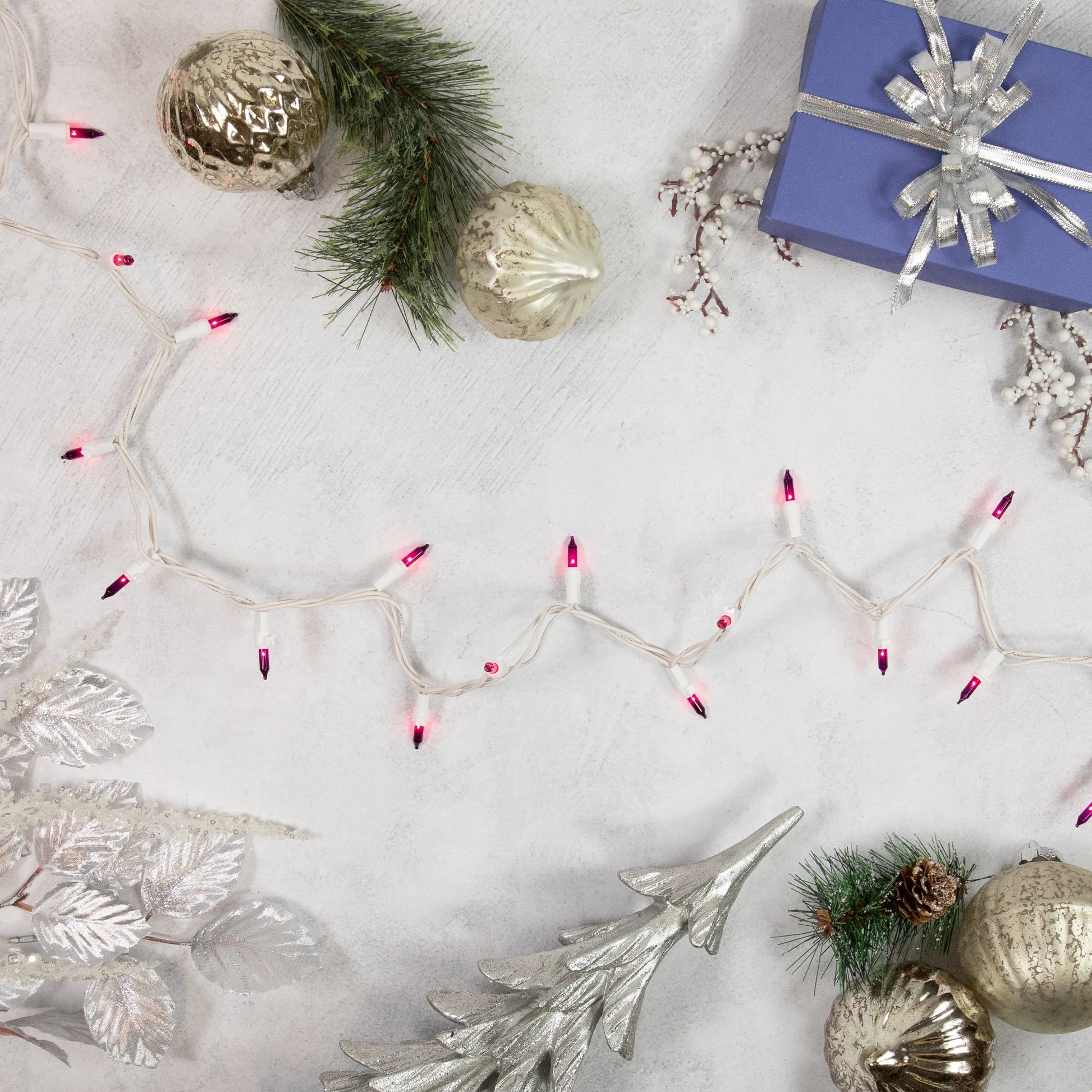 Mini Incandescent Christmas Lights - Purple - 10' White Wire - 50Ct