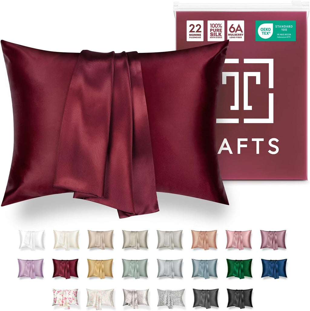 Tafts Pillow Cases - 22Mm 100% Pure Mulberry 6A Silk Pillowcase for Hair & Skin with Zipper Closure, Cooling, Natural, Organic, Double Sided Silk Pillow Case (Midnight Black, Queen 20X30 1Pc)