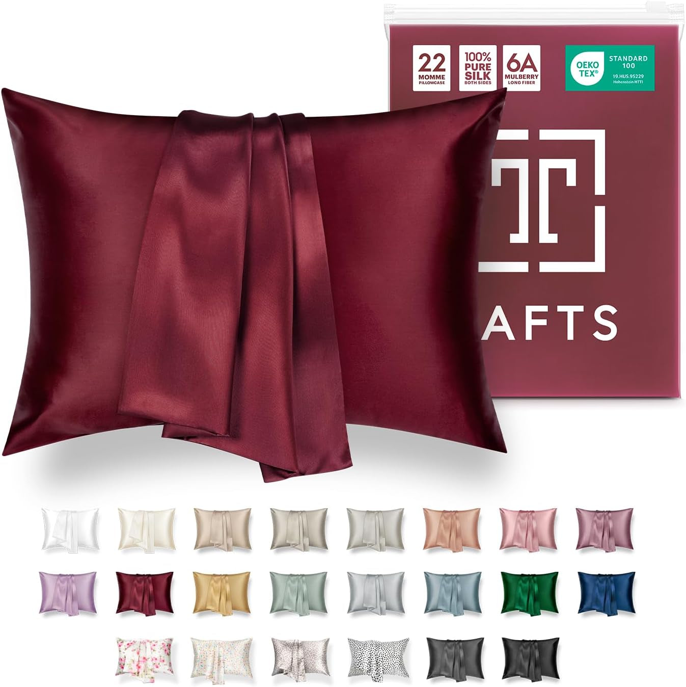 Tafts Pillow Cases - 22Mm 100% Pure Mulberry 6A Silk Pillowcase for Hair & Skin with Zipper Closure, Cooling, Natural, Organic, Double Sided Silk Pillow Case (Midnight Black, Queen 20X30 1Pc)