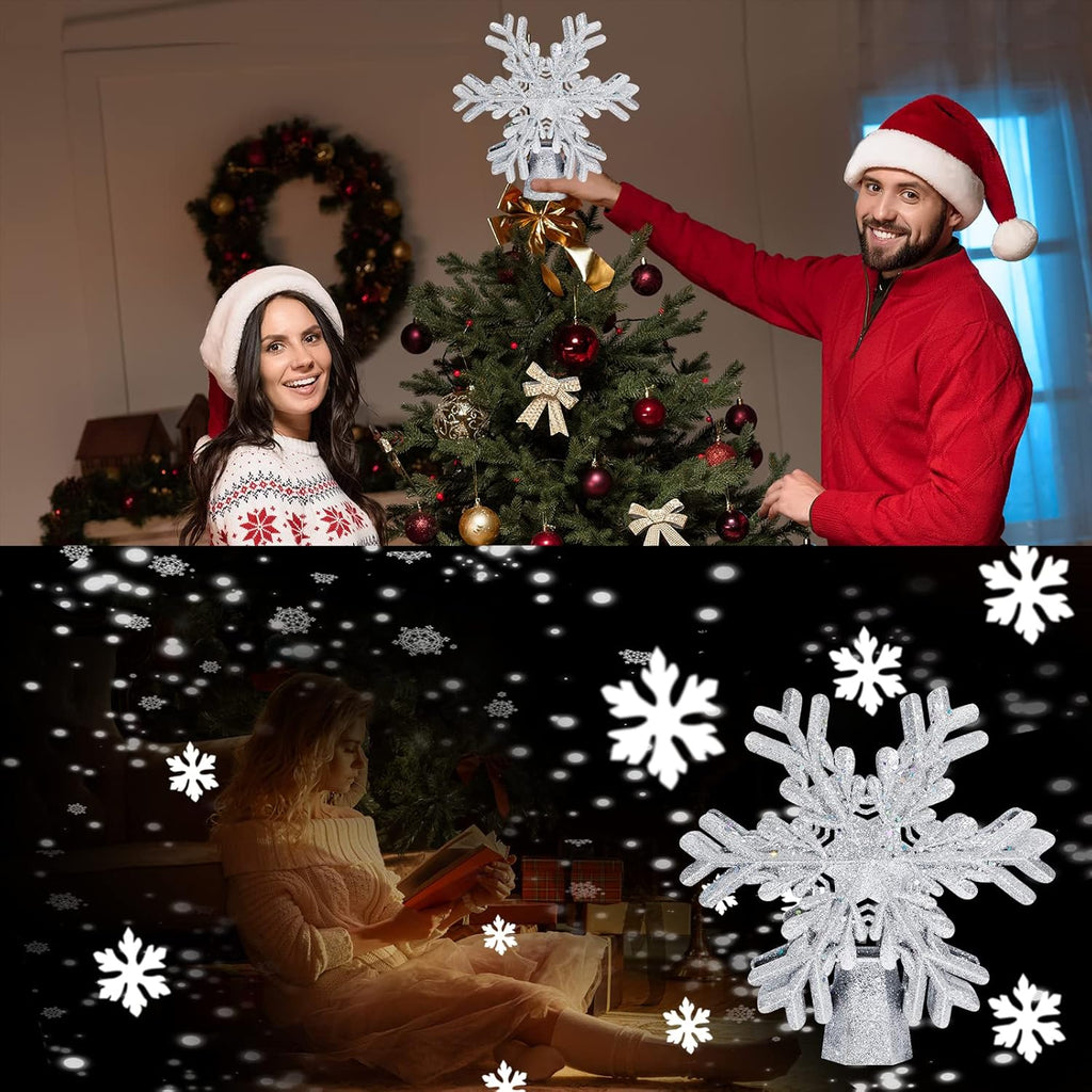 Christmas Tree Star Topper Light Christmas Tree Star Topper Projector with Rotating LED Snowflake Lights 3D Hollow for Christmas Tree Decorations