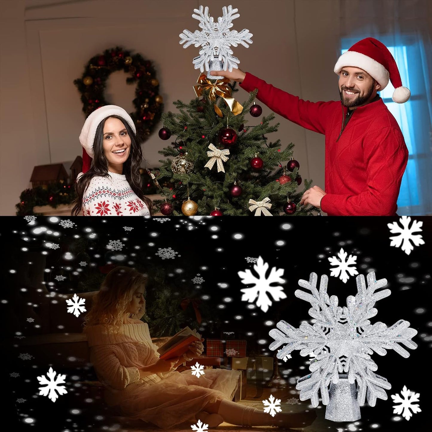 Christmas Tree Star Topper Light Christmas Tree Star Topper Projector with Rotating LED Snowflake Lights 3D Hollow for Christmas Tree Decorations