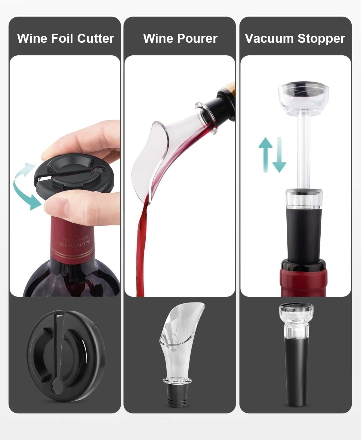 EZBASICS Electric Wine Opener, Automatic Wine Bottle Opener Set with Foil Cutter Vacuum Stopper and Wine Aerator Pourer for Wine Lovers Gift Home Kitchen Party Bar Wedding Rechargeable, Silver