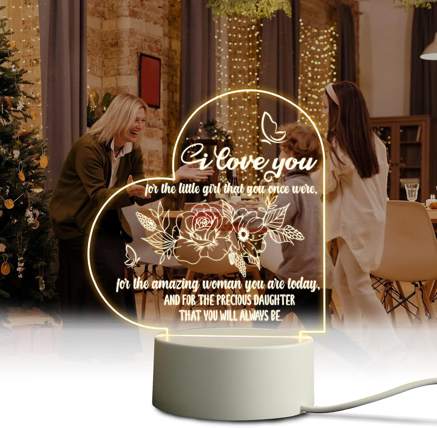 Jigfoxy Gifts for Adult Daughters from Mom Dad, Engraved Night Light for Daughter, Birthday Mother'S Day Gifts for Daughter (Heart)