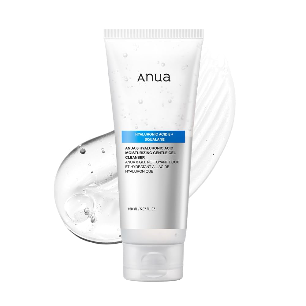 ANUA Moisturizing Gentle Gel Cleanser, Hyaluronic Acid, Squalane, Ceramide, Foaming Facial Korean Cleanser, Ph Balance, Daily Hydrating Face Wash, Korean Skincare (150Ml/5.07Fl Oz.)