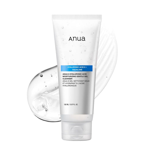 ANUA Moisturizing Gentle Gel Cleanser, Hyaluronic Acid, Squalane, Ceramide, Foaming Facial Korean Cleanser, Ph Balance, Daily Hydrating Face Wash, Korean Skincare (150Ml/5.07Fl Oz.)