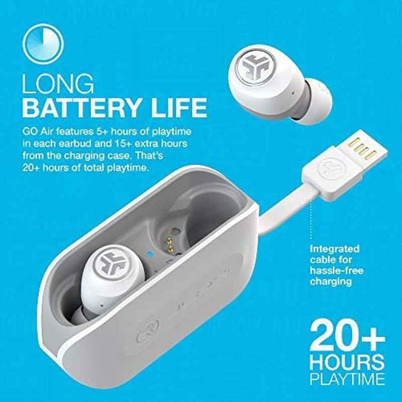 Jlab Go Air True Wireless Bluetooth Earbuds + Charging Case, Dual Connect, IP44 Sweat Resistance, Bluetooth 5.0 Connection, 3 EQ Sound Settings Signature, Balanced, Bass Boost (White)