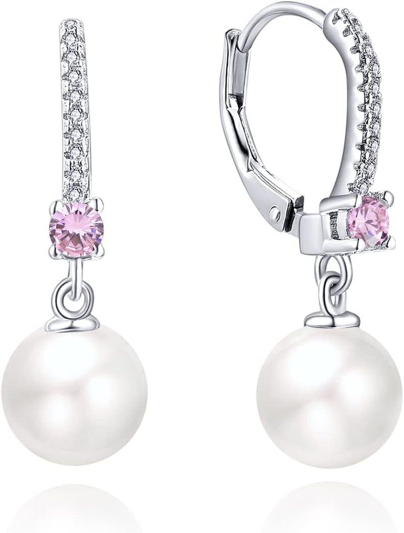 JO WISDOM 925 Sterling Silver Freshwater Pearl Hoop Earrings with Dangle Real Pearl,Simulated Pearls