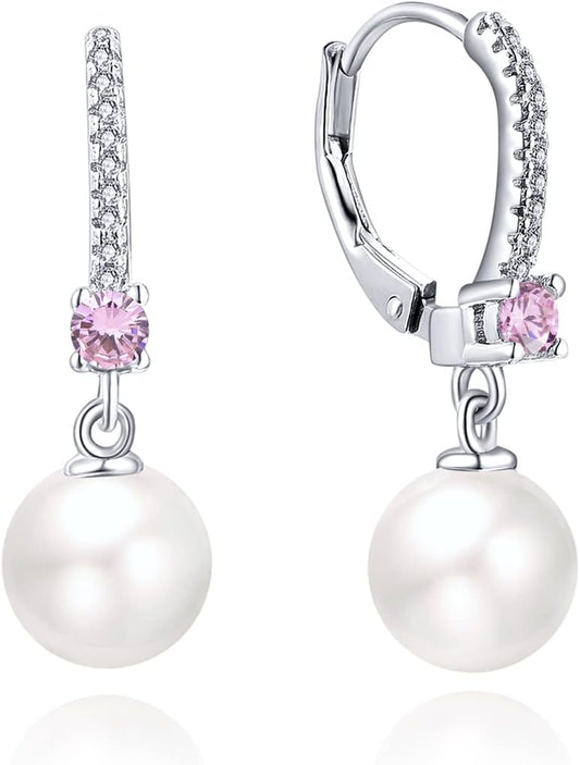 JO WISDOM 925 Sterling Silver Freshwater Pearl Hoop Earrings with Dangle Real Pearl,Simulated Pearls