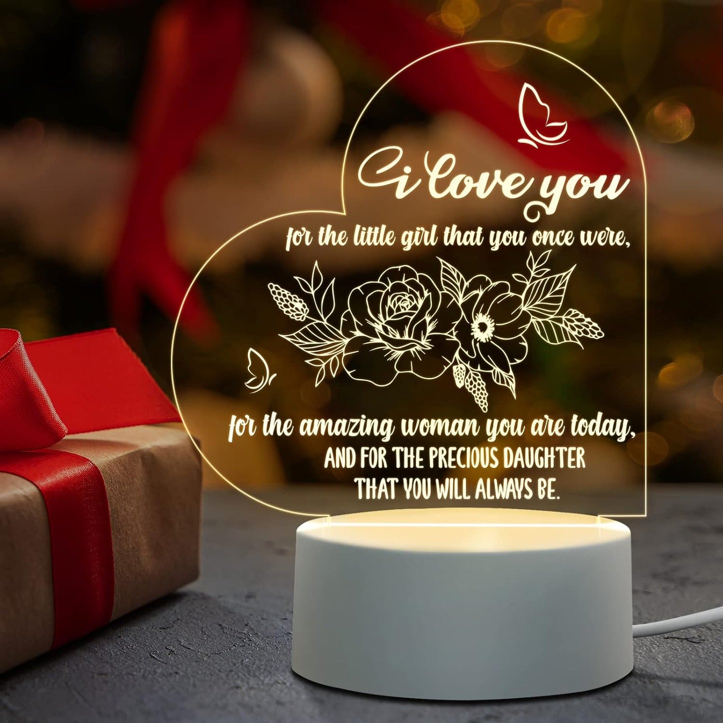 Jigfoxy Gifts for Adult Daughters from Mom Dad, Engraved Night Light for Daughter, Birthday Mother'S Day Gifts for Daughter (Heart)