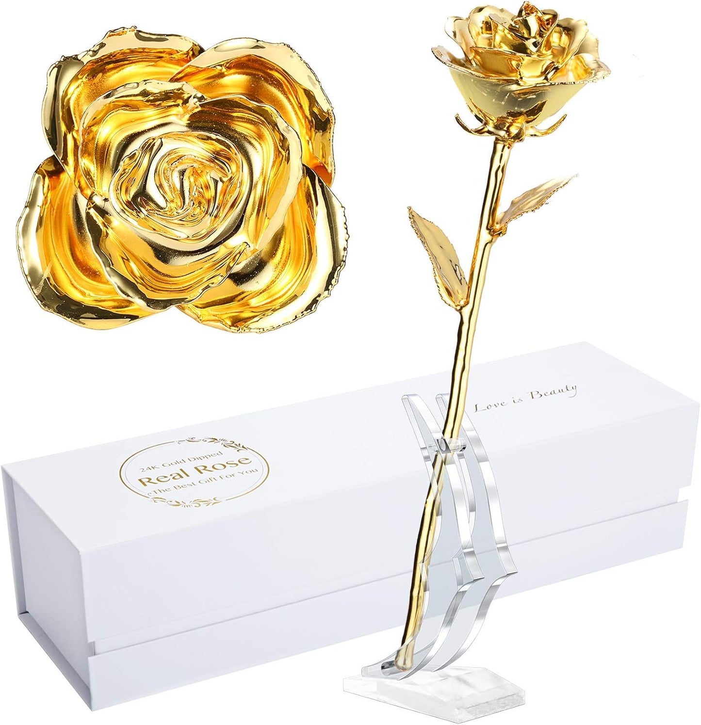Romantic Rose Gift for Her,Eternity Gold Rose Flower 24K Gold Dipped Rose and Romantic Gift for Her Rose,Skyblue with Stand
