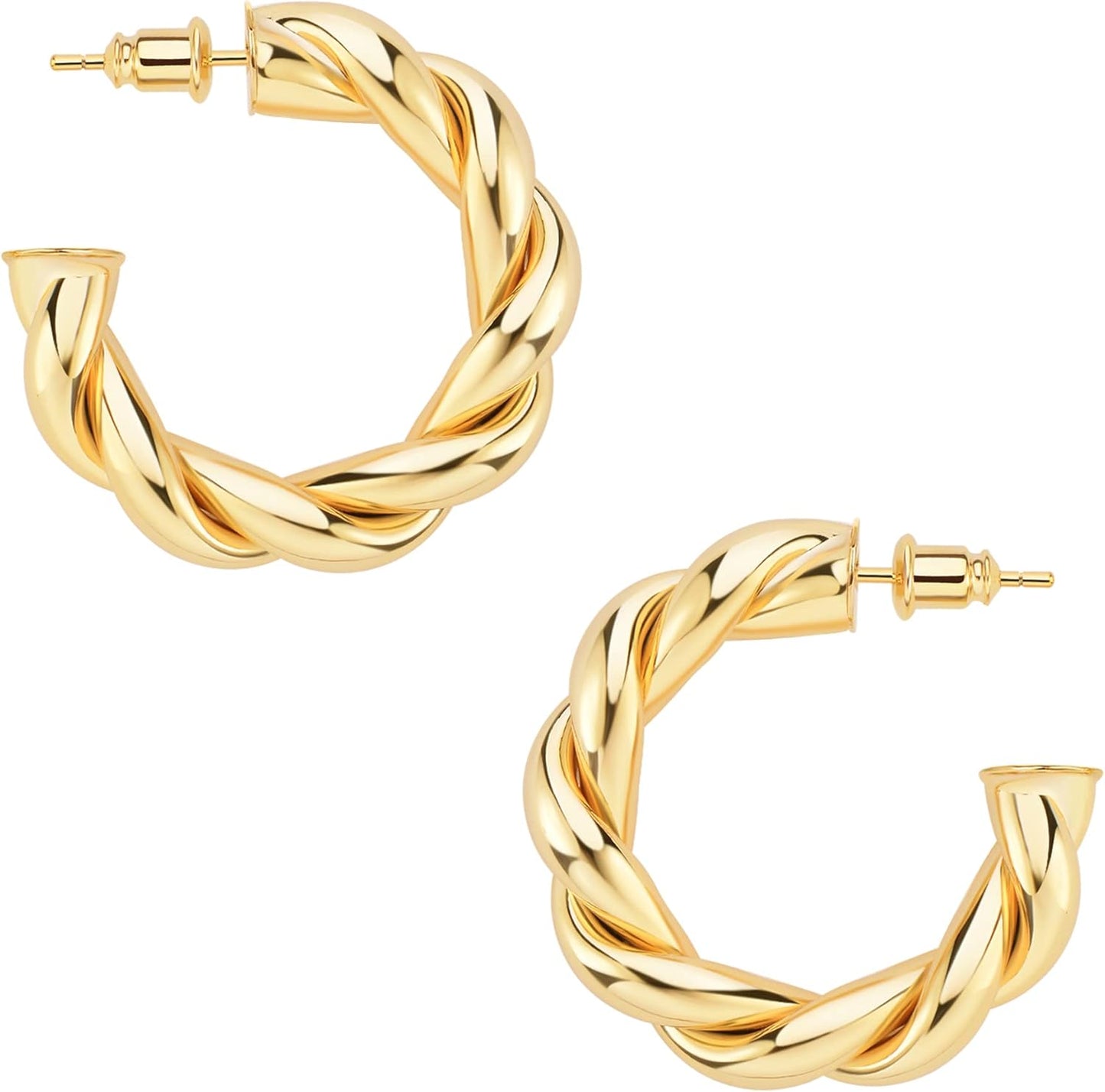 Wowshow Gold Hoop Earrings, 14K Gold Plated Chunky Small Hoop Earrings for Women Lightweight Jewelry Gifts 14/20/30/35/45MM