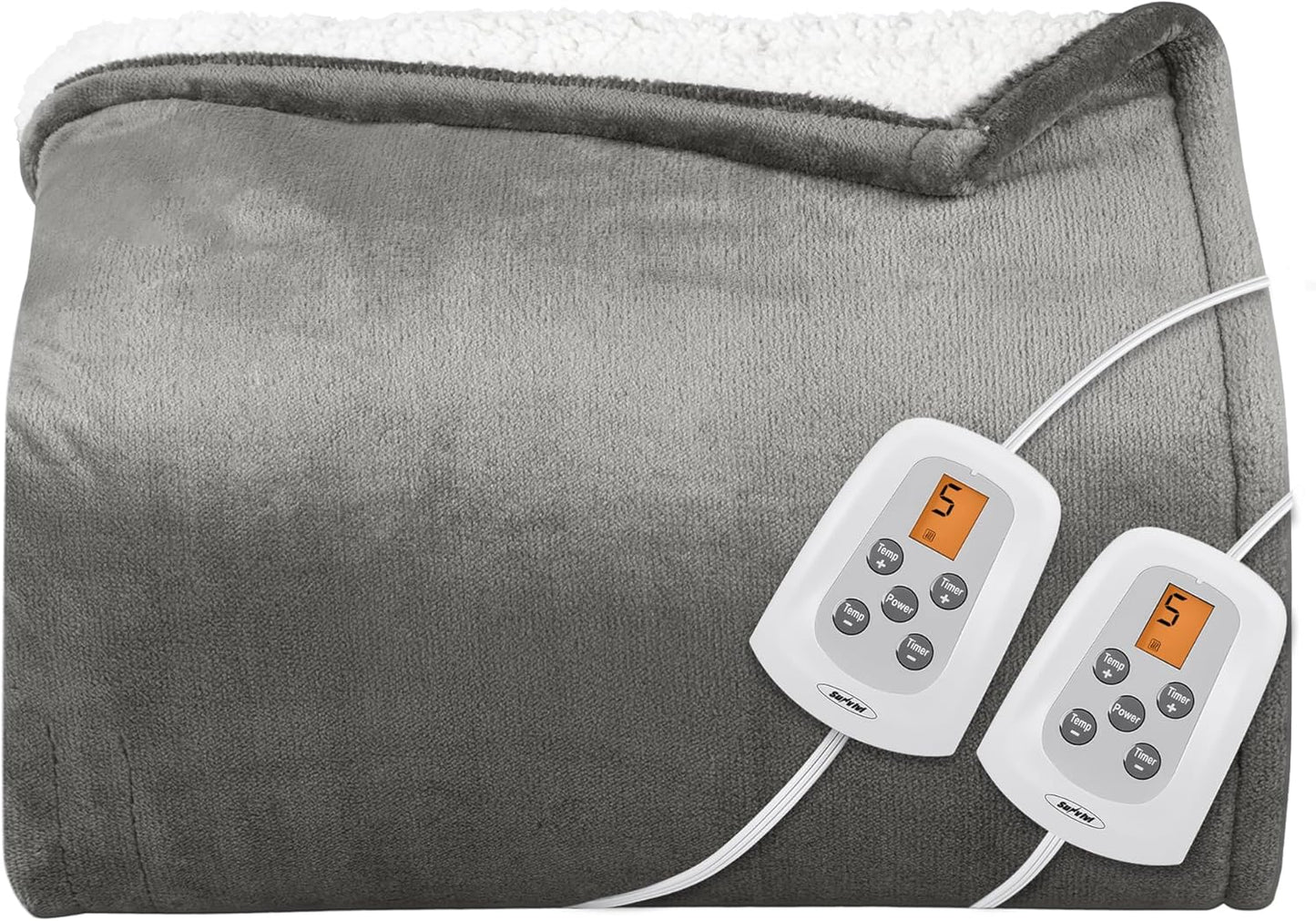 SUNVIVI Heated Blanket King Size, Heating Electric Throw Blanket Dual Control, 10 Heat Settings, 12 Hours Auto Off, Machine Washable, ETL Certified, Overheating Protection, Grey