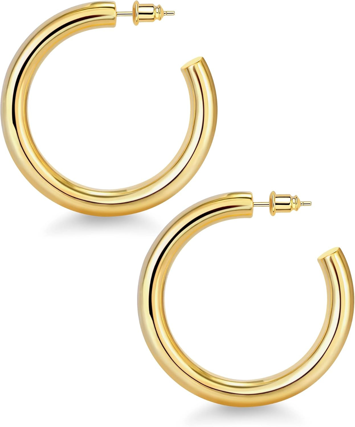 Wowshow Gold Hoop Earrings, 14K Gold Plated Chunky Small Hoop Earrings for Women Lightweight Jewelry Gifts 14/20/30/35/45MM