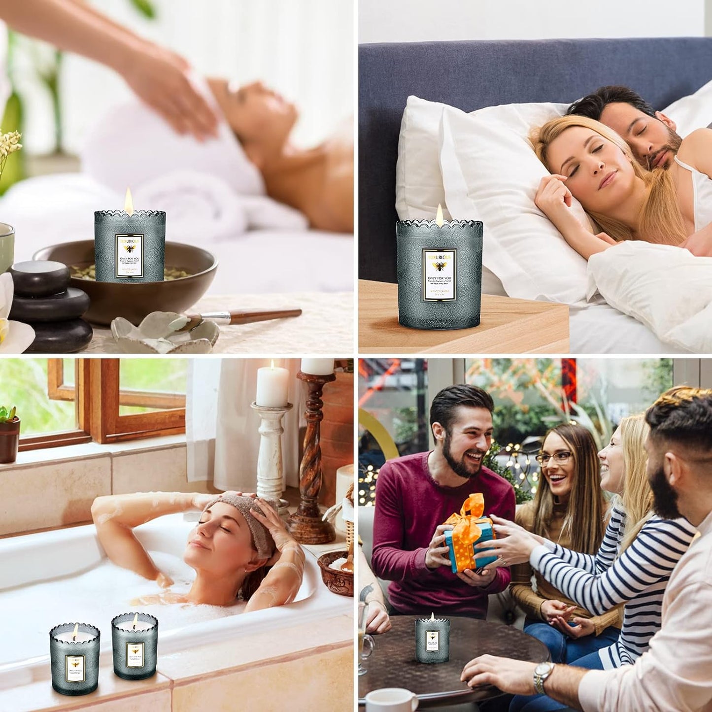 Valentines Day Decor Candles for Home Scented Natural Soy Wax Women Happy Birthday Set Kindle Aromatherapy Candle Gifts Large Glass Jar Pack Aesthetic Romantic Best Decorative (Gray)