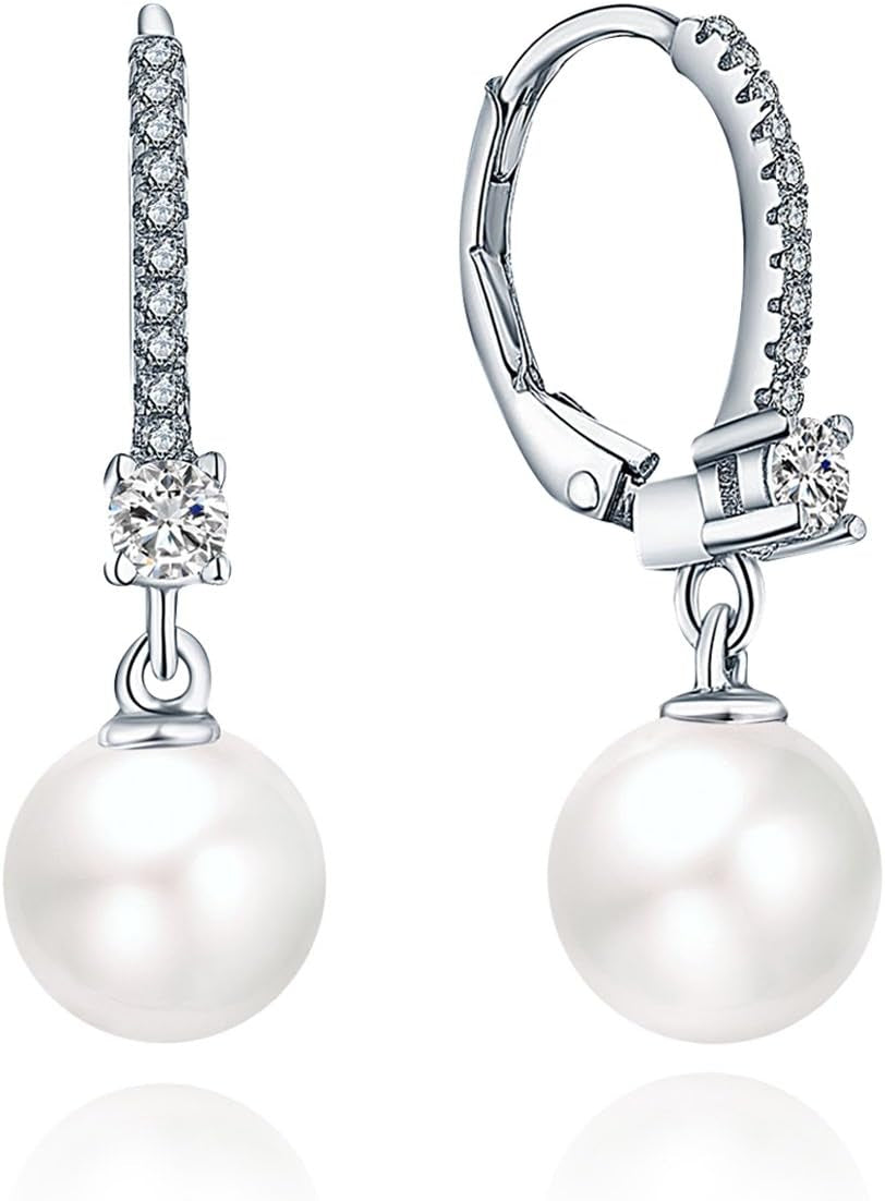 JO WISDOM 925 Sterling Silver Freshwater Pearl Hoop Earrings with Dangle Real Pearl,Simulated Pearls
