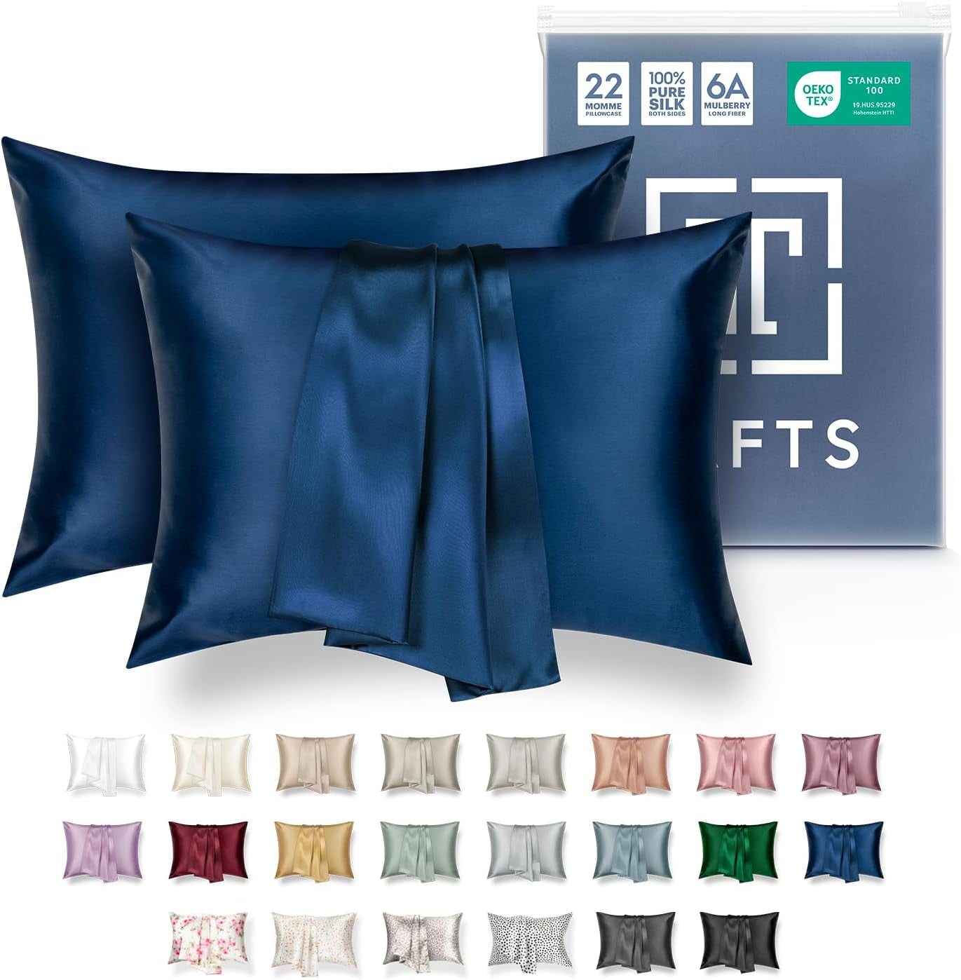 Tafts Pillow Cases - 22Mm 100% Pure Mulberry 6A Silk Pillowcase for Hair & Skin with Zipper Closure, Cooling, Natural, Organic, Double Sided Silk Pillow Case (Midnight Black, Queen 20X30 1Pc)